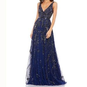 Mac Duggal. V-neck Embellished Tulle Ballgown.